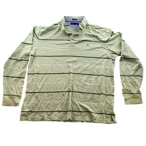 Tommy Hilfiger Men's Polo Shirt XL Custom Fit Long Sleeve Striped Green Casual